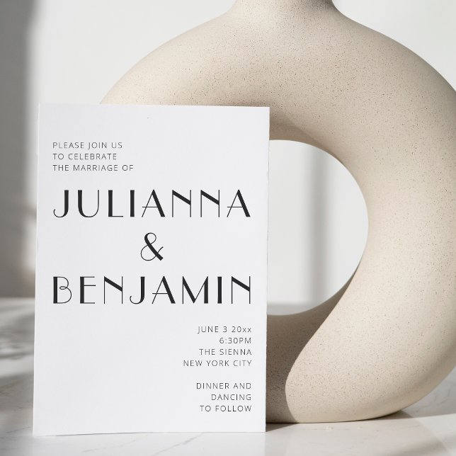 Minimalist Elegant Black White Deco Chic Wedding Invitation (Creator Uploaded)