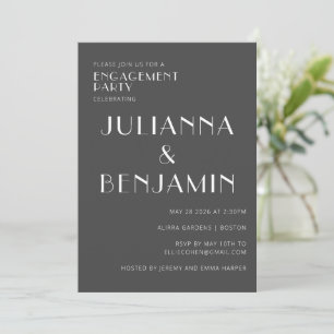 Minimalist Elegant Black White Engagement Party Invitation