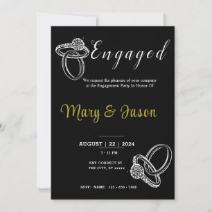 minimalist Elegant black, white Gold engaged party Invitation