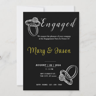 minimalist Elegant black, white Gold engaged party Invitation