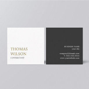 Minimalist Elegant Black White Golden Consultant Square Business Card