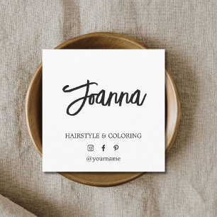 Minimalist Elegant Black White Hairdresser  Square Business Card