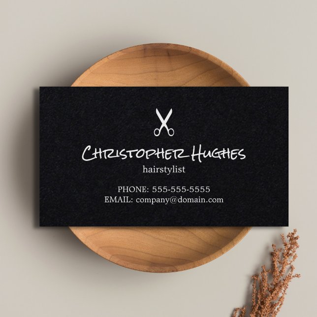 Minimalist Elegant Black White Hairstylist Business Card (Creator Uploaded)