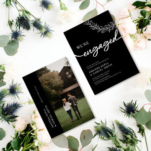 Minimalist Elegant Black White Photo Engagement Invitation