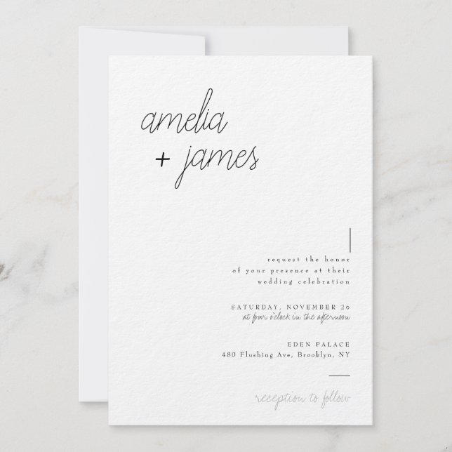 Minimalist Elegant Black & White Photo Wedding Invitation (Front)