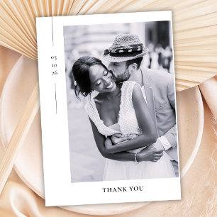Minimalist Elegant Black White Photo Wedding  Thank You Card