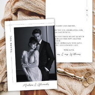 Minimalist Elegant Black White Photo Wedding Thank You Card