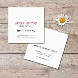 Minimalist Elegant Black White Red Hairdresser Square Business Card