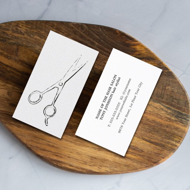 Minimalist Elegant Black White Scissor Hairstylist Business Card (Creator Uploaded)