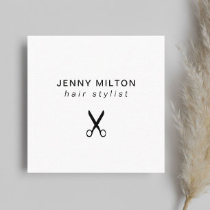 Minimalist Elegant Black White Scissor Hairstylist Square Business Card
