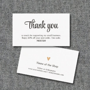 Minimalist Elegant Black White Shop Coupon Thank Advice Card