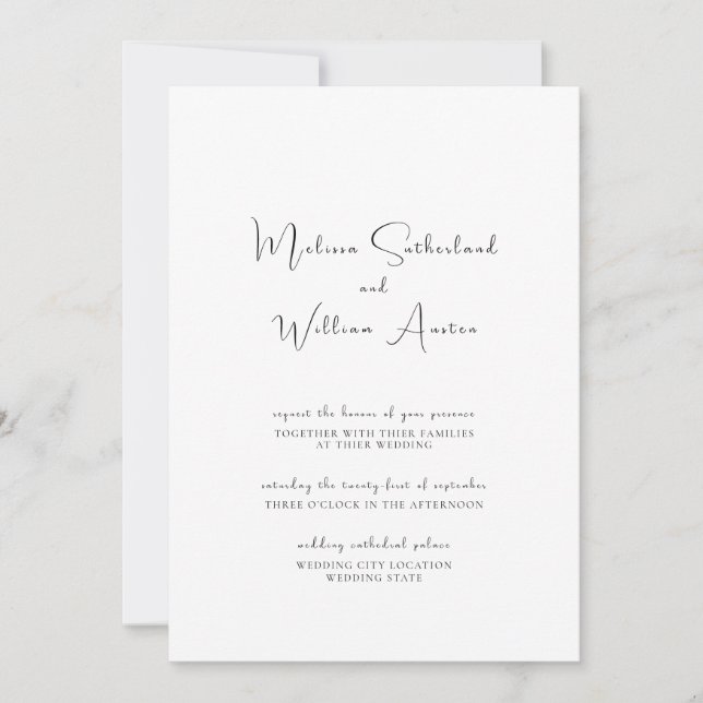 Minimalist Elegant Black & White Wedding Invitation (Front)