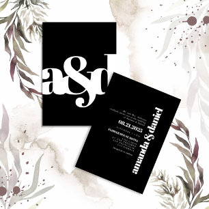Minimalist Elegant Black White Wedding Invitation