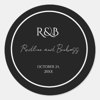 Minimalist Elegant Black & White Wedding Round Sti Classic Round Sticker