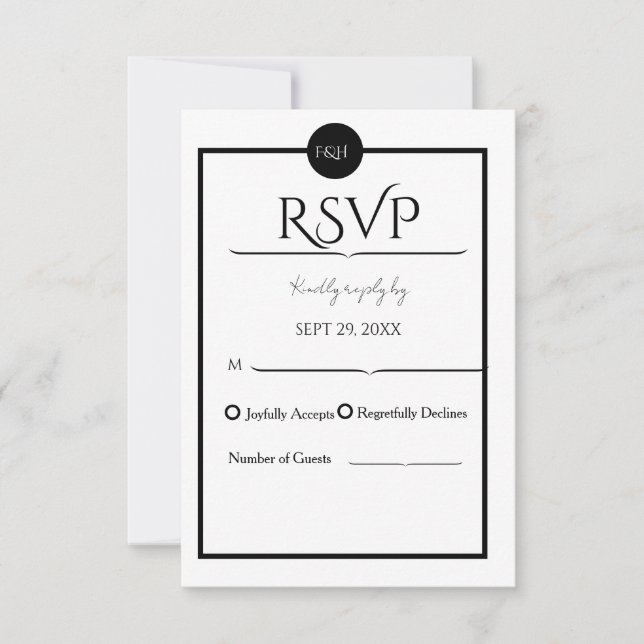 Minimalist Elegant Black & White Wedding RSVP Card (Front)