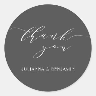 Minimalist Elegant Black White Wedding Thank You Classic Round Sticker