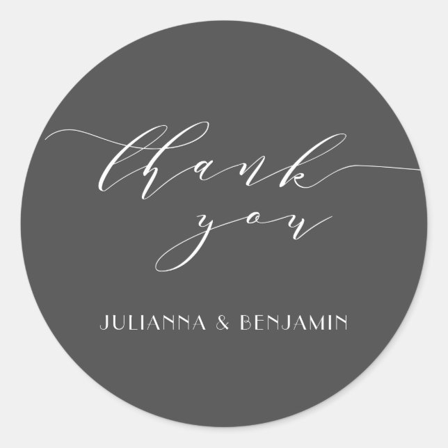 Minimalist Elegant Black White Wedding Thank You Classic Round Sticker (Front)