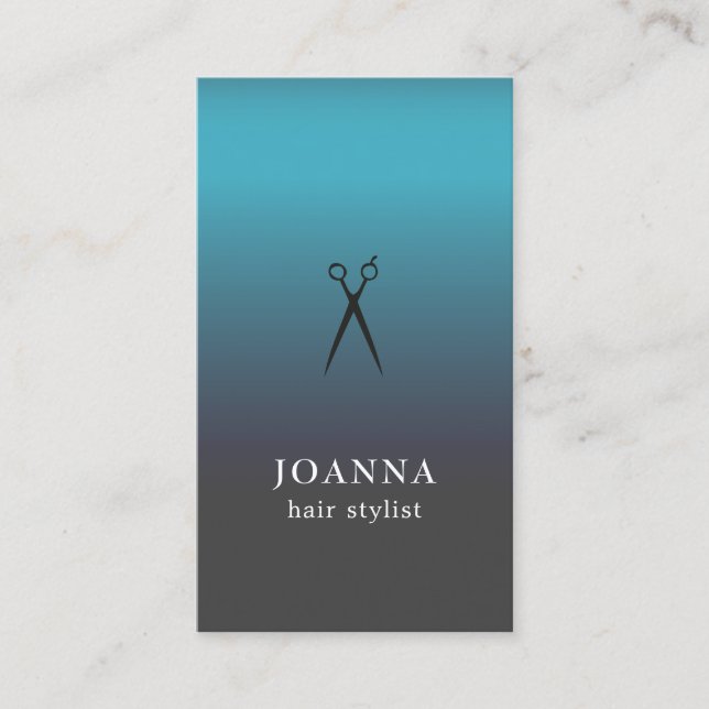 Minimalist Elegant Blue Black Scissors HairStylist Business Card (Front)