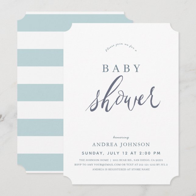 Minimalist Elegant Blue Boy Baby Shower Invitation (Front/Back)