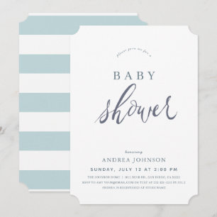Minimalist Elegant Blue Boy Baby Shower Invitation