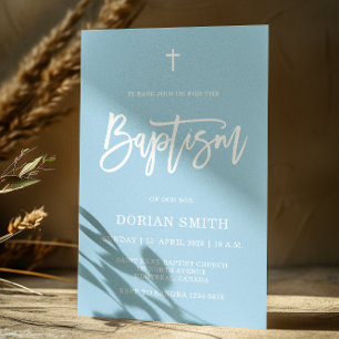 Minimalist Elegant Blue Boy Baptism invitation