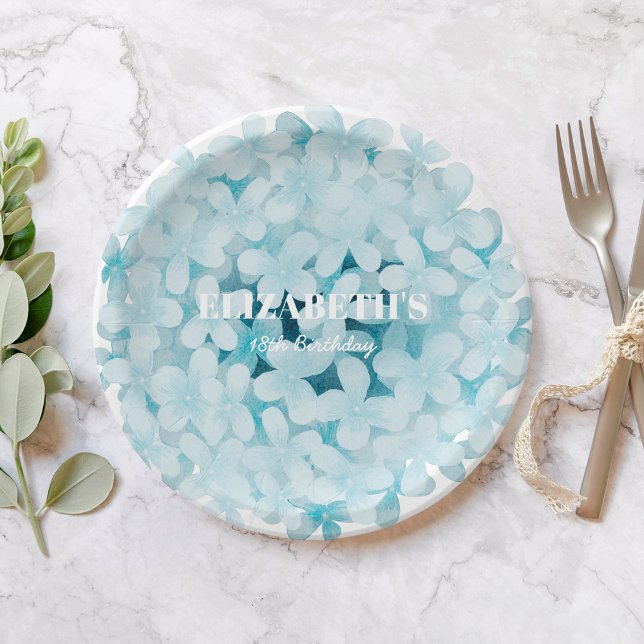 Minimalist Elegant Blue Hydrangeas Birthday Party Paper Plate (Creator Uploaded)