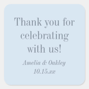 Minimalist Elegant Blue Vintage Wedding Thank You Square Sticker