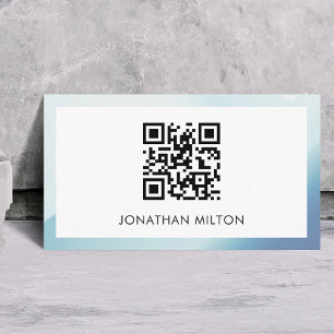 Minimalist Elegant Blue White Consultant QR code Business Card