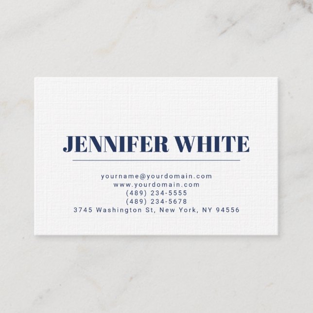Minimalist Elegant Blue & White Plain Retro Business Card (Front)