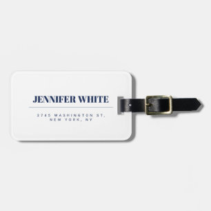 Minimalist Elegant Blue & White Plain Retro Luggage Tag