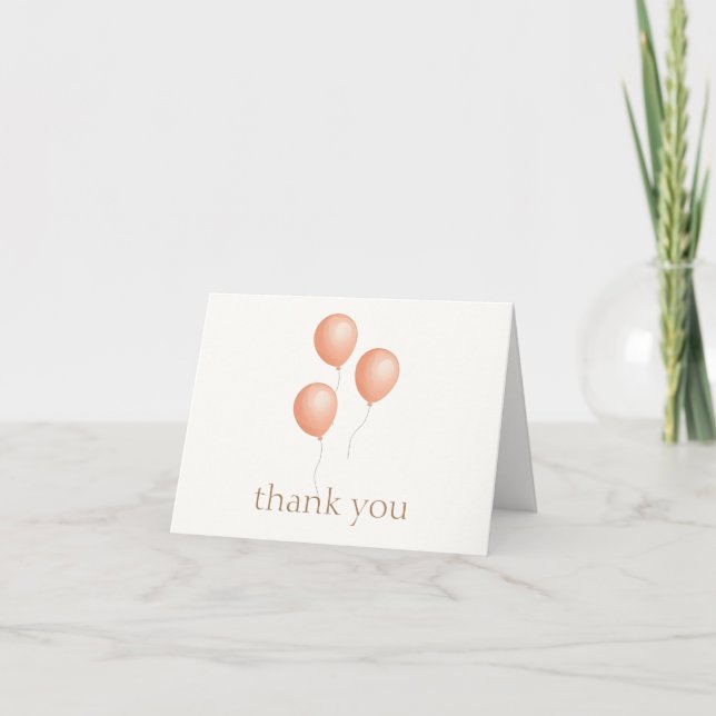 Minimalist Elegant Boho Balloon Baby Shower Thank You Card (Front)