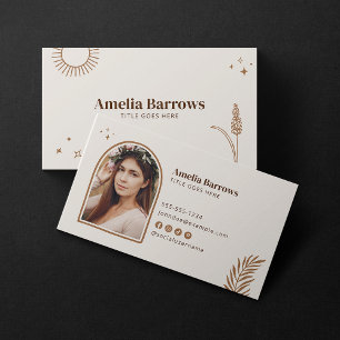 Minimalist Elegant Boho Cream Bohemian Sun Stars Business Card