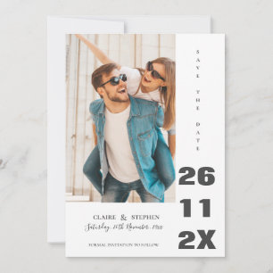Minimalist Elegant Bold Font Black White Wedding Save The Date