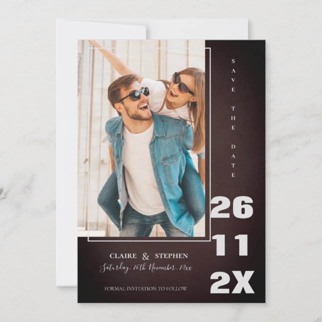 Minimalist Elegant Bold Font Photo Wedding Save The Date (Front)