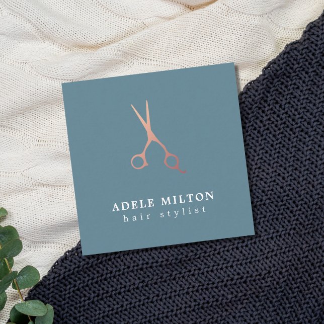 Minimalist Elegant Bose Gold Scissors Hairstylist Square Business Card (Creator Uploaded)
