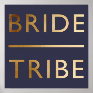 minimalist elegant bride tribe faux gold text poster