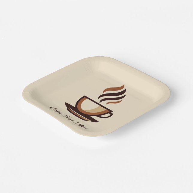 Minimalist Elegant Brown Coffee business logo shop Paper Plate (Angled)