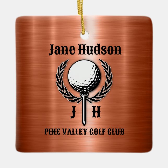 Minimalist Elegant Brushed Copper Golf Design Ceramic Ornament (Front)