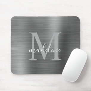 Minimalist Elegant Brushed Metal Silver Grey Mouse Mat
