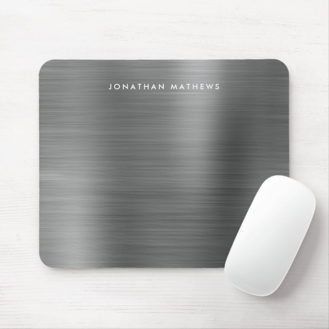 Minimalist Elegant Brushed Metal Silver Grey Mouse Mat (With Mouse)