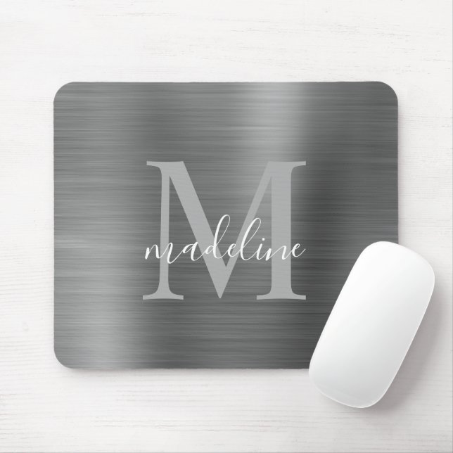 Minimalist Elegant Brushed Metal Silver Grey Mouse Mouse Mat (With Mouse)