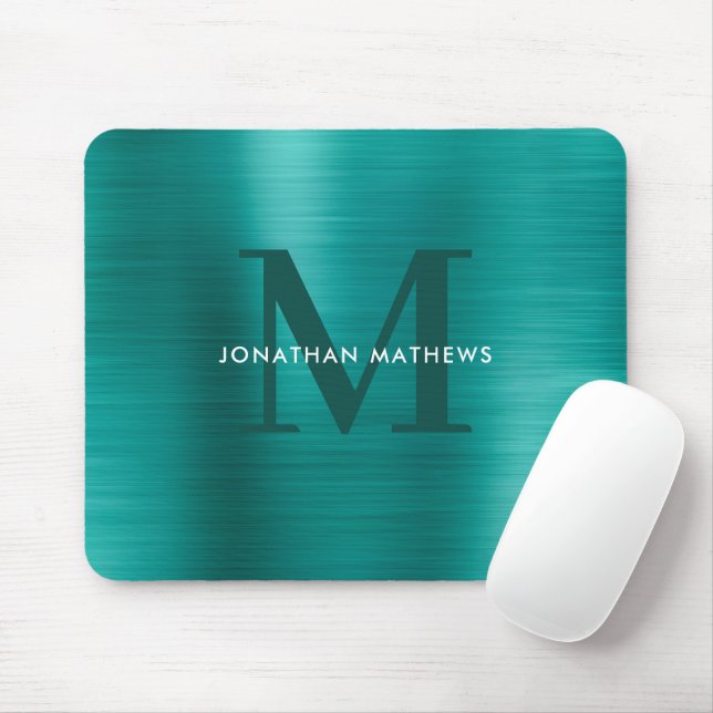 Minimalist Elegant Brushed Metallic Teal Mouse Mat (With Mouse)