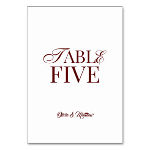 Minimalist Elegant Burgundy Wedding Table Number