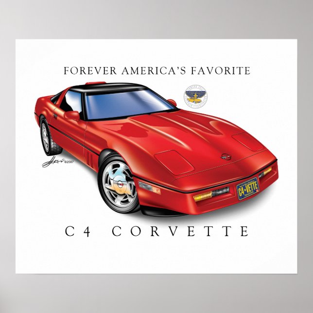 Minimalist Elegant C4 Red Vette Illustration Poster (Front)