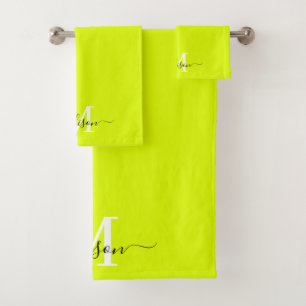 Minimalist Elegant Chartreuse Yellow Monogrammed Bath Towel Set