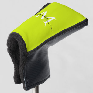 Minimalist Elegant Chartreuse Yellow Monogrammed Golf Head Cover