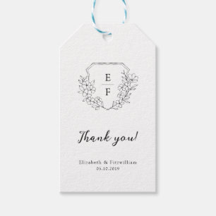 Minimalist Elegant Cherry Blossom Monogram Crest Gift Tags