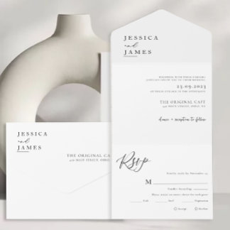 Minimalist Elegant Chic Black and White Wedding All In One Invitation