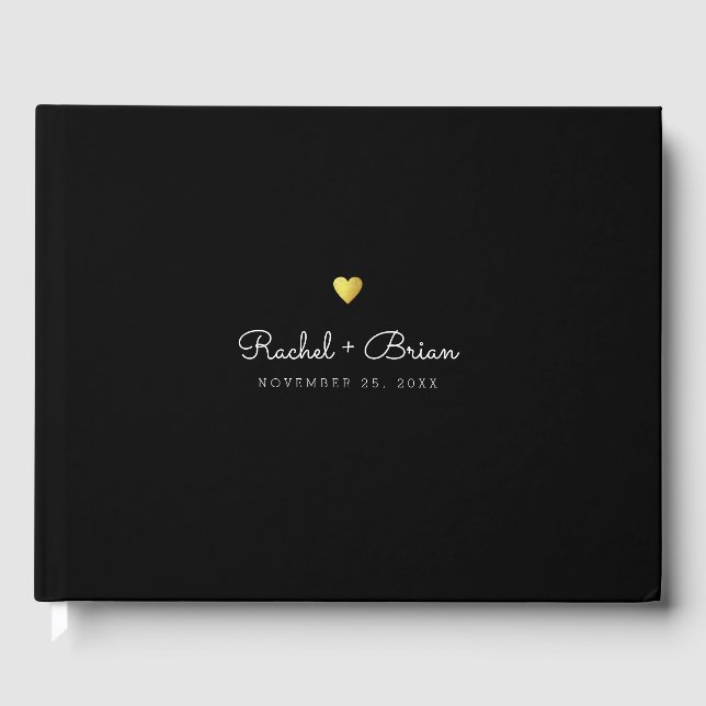 Minimalist elegant chic black wedding guest book (Front)