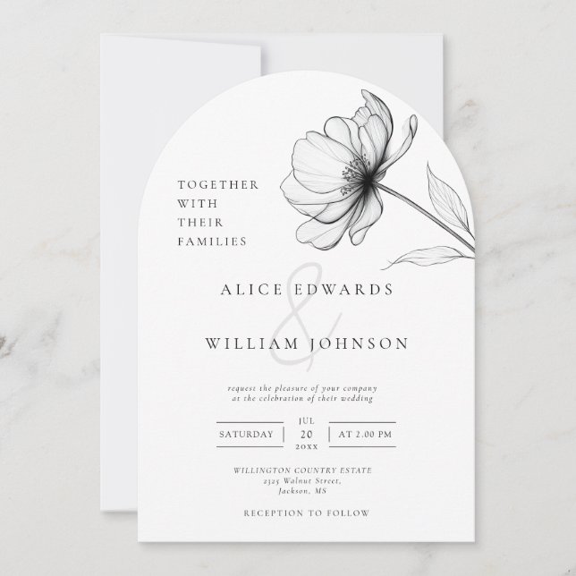 Minimalist Elegant Chic Floral Wedding Arch Invitation (Front)